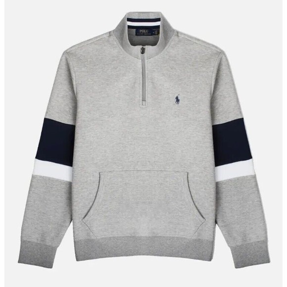 NEW Polo Ralph Lauren Mens Double Knit Mesh Sweatshirt Gray Navy Size Large $189